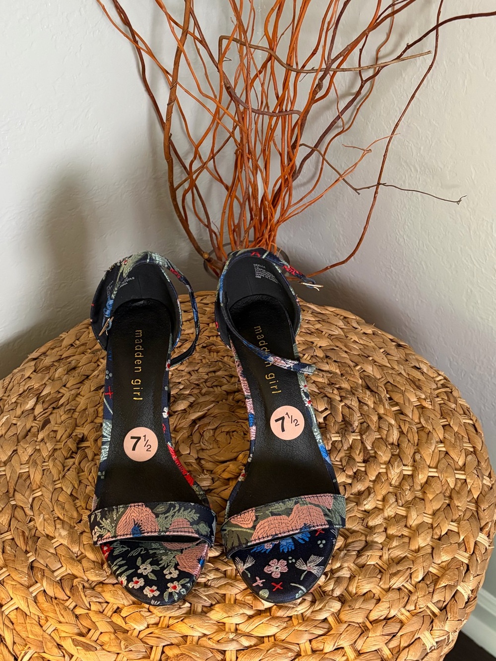 MADDEN GIRL FLORAL ANKLE STRAP HEELS